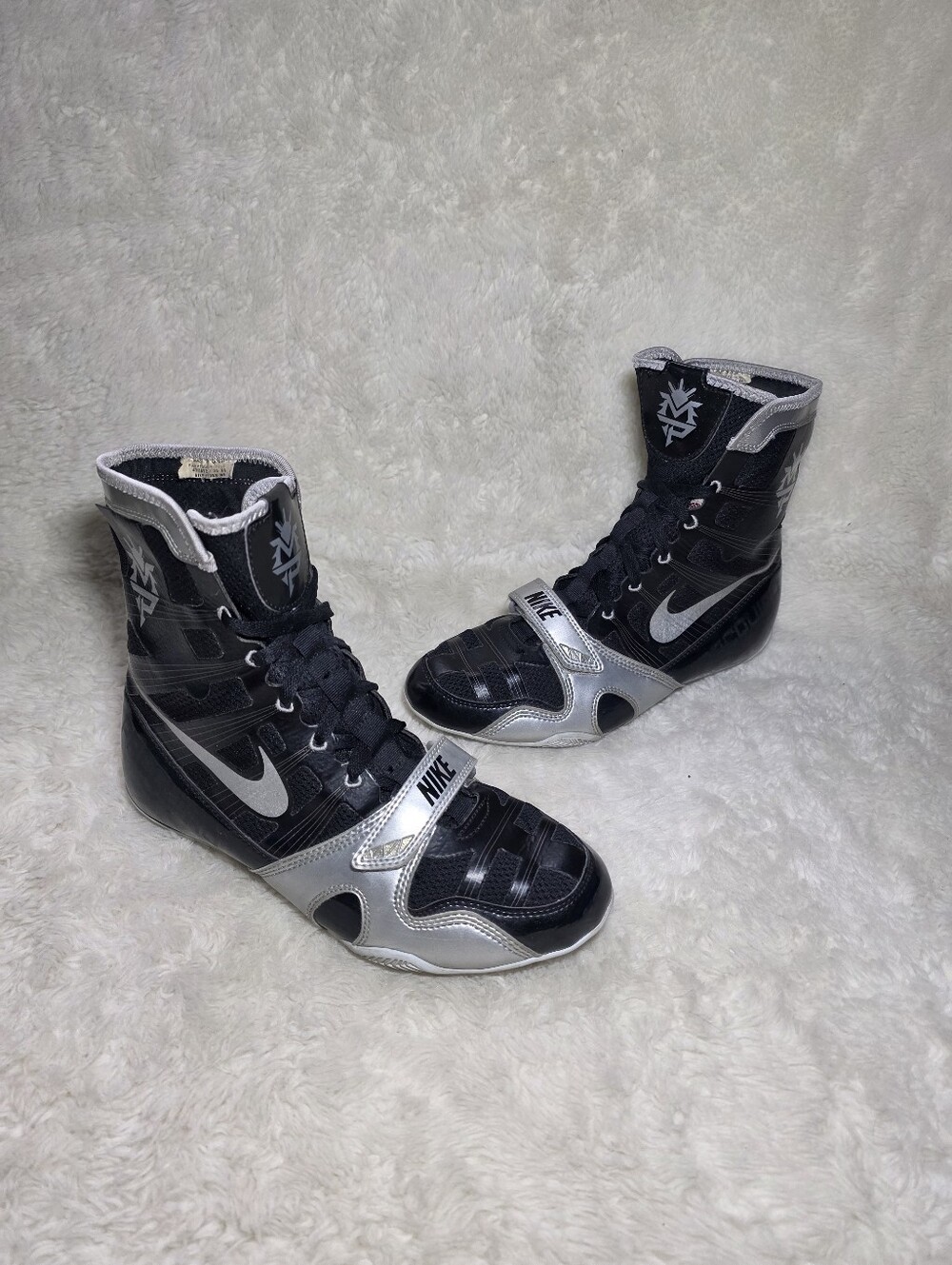 Nike Hyperko 1 MP Manny Pacquiao Boxing Boots Black Metallic Silver Men's Size 9